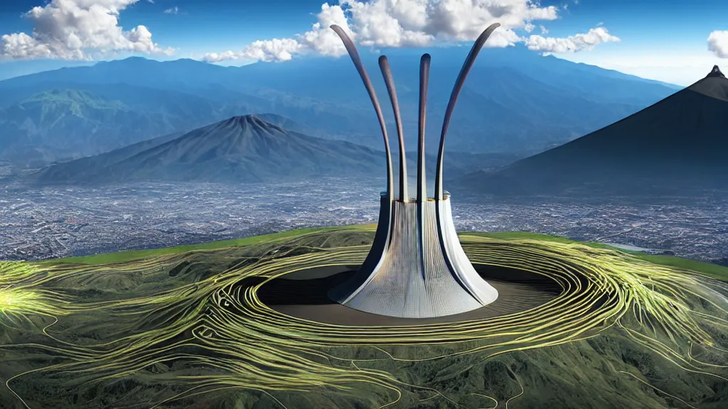 Prompt: Epic Giant Nuclear Reactor over the mountain valley of Quito, Ecuador; by Oswaldo Moncayo and Vincent Callebaut; Art Direction by James Cameron;