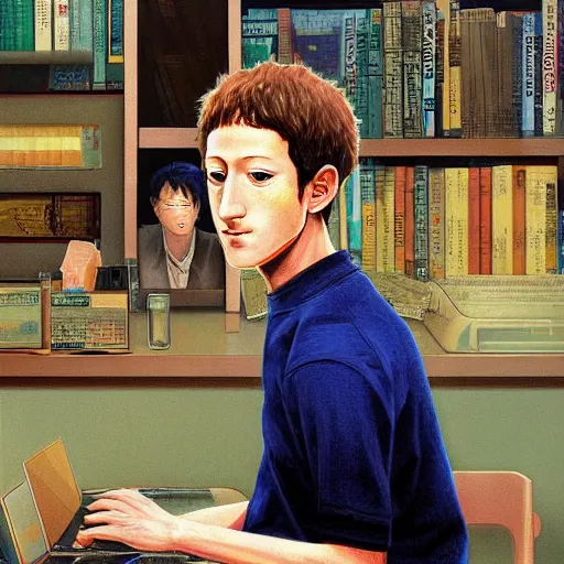 Prompt: anime mark zuckerberg by hasui kawase by richard schmid
