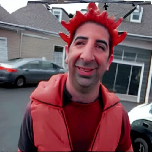 Prompt: Dashcam footage of David Schwimmer dressed as a lobster