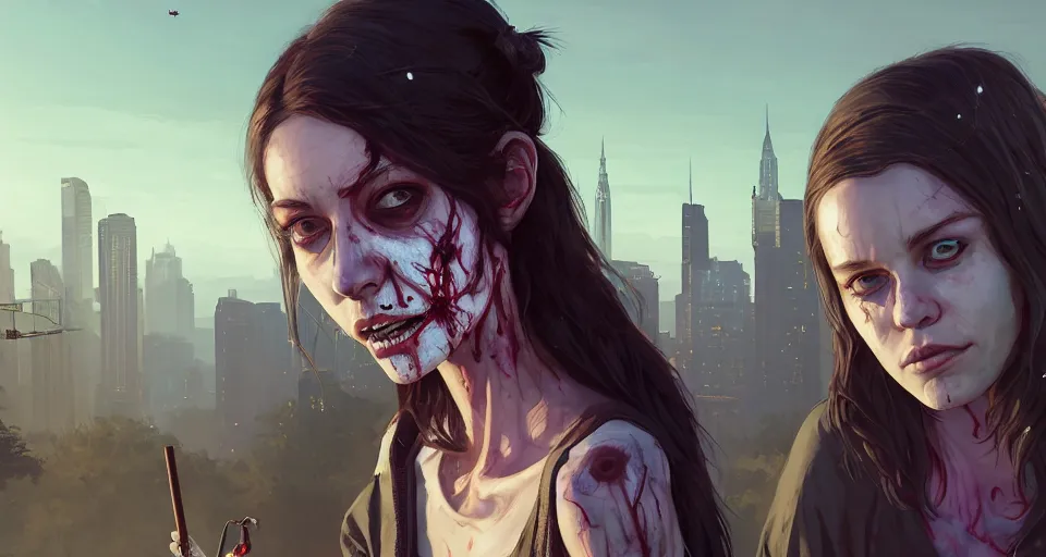 Image similar to highly detailed portrait female jogger horrible zombie in gta v, in a city park, stephen bliss, unreal engine, fantasy art by greg rutkowski, loish, rhads, ferdinand knab, makoto shinkai and lois van baarle, ilya kuvshinov, rossdraws, tom bagshaw, global illumination, detailed and intricate environment