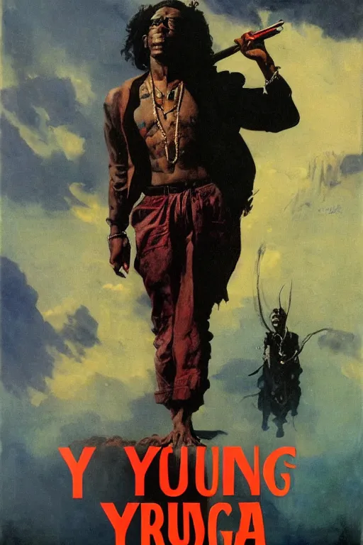 Prompt: Movie poster of Young Thug, by frank frazetta, ilya repin, 8k, hd, high resolution print