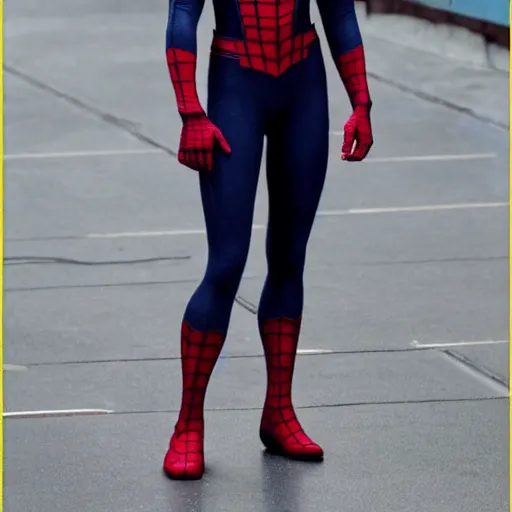 Image similar to emma watson as spiderman, full body shot, highly - detailed, sharp focus, award - winning