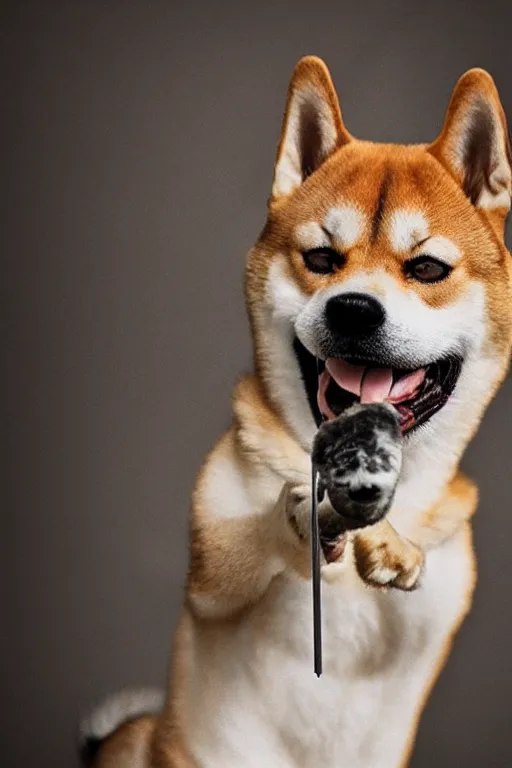 Image similar to 📷 shiba _ inu wielding baseball _ bat, canine photography, dramatic shot, very detailed, 4 k ✨