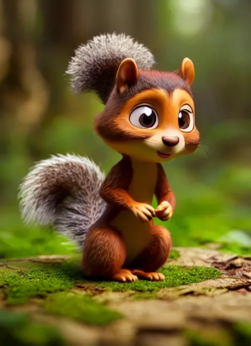 Prompt: squirrel as nendoroid walking in the woods in the croods movie style, anime, disney, pixar, 8 k, hd, dof, kodak film, volumetric lighting, subsurface scattering, photorealistic, octane render, details