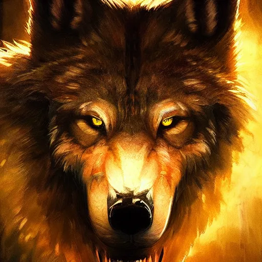 Image similar to majestic gracious terrifying werewolf portrait, atmospheric lighting, painted, menacing, intricate, volumetric lighting, beautiful, rich deep colours masterpiece, golden hour, sharp focus, ultra detailed, by leesha hannigan, ross tran, thierry doizon, kai carpenter, ignacio fernandez rios