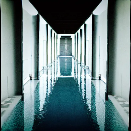 Image similar to Beautiful cameraphone 2005 soft liminal Photograph of an infinite hallway pool