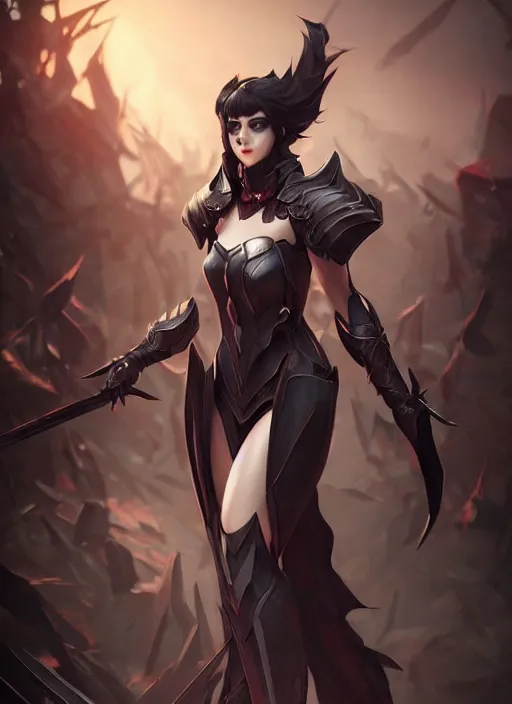 Image similar to full plate armor!!! beautiful and elegant dark hair female vampire!! gorgeous ayes!! character concept art, sharp focus, octane render! unreal engine 5! highly rendered!! trending on artstation!! detailed linework!! illustration by artgerm, wlop, and chie yoshii