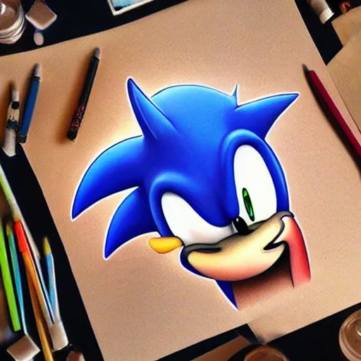 Image similar to sonic art piece from best tattoo artist, realistic color by, on mat paper, winning, alltime favorite, instagram