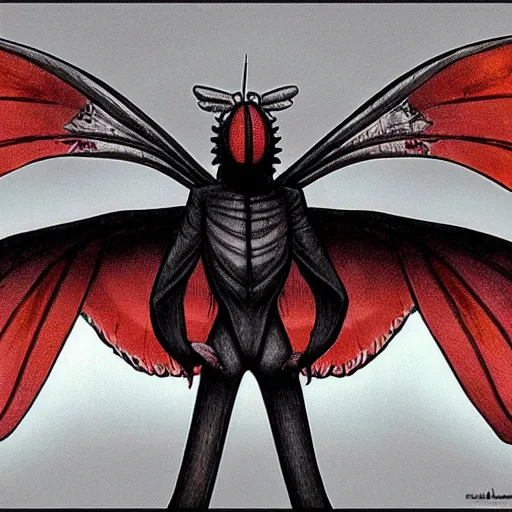 Image similar to 4K headshot of mothman with a mushroom hat and rouch clothes with giant wings , intricate face , flawless anime cel animation by Manabu Oshashi and Satoshi Kon, professionally post-processed , beautiful, scary, symmetry accurate features, epic, octane rendered, anime masterpiece, accurate