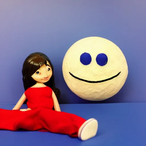 Image similar to toy character moon with smiling face