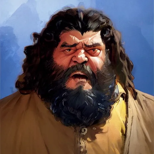 Image similar to greg manchess portrait painting of rubeus hagrid as overwatch character, medium shot, asymmetrical, profile picture, organic painting, sunny day, matte painting, bold shapes, hard edges, street art, trending on artstation, by huang guangjian and gil elvgren and sachin teng