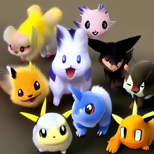 Image similar to real life pokemons, cute!!!, content!!!, mischievous!!!, adorable!!!, little furballs, fluffy!!!, ultra realistic!!!, golden hour, golden ratiosharp focus