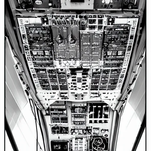 Image similar to inside of an aircraft controller tower, black and white, ultra detailed, high contrast, 4 k, comic book art style