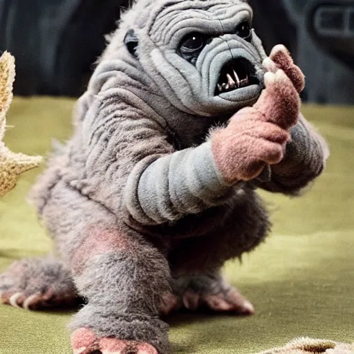 Image similar to an adorable fuzzy baby rancor from star wars