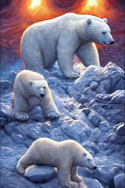 Image similar to invisible polar bear,art by Jeff Easley and Iain McCaig,trending on artstation, gelatinous lighting low angle view,photorealistic,hdr,narrative realism ,futuresynth ,cubism ,