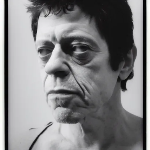 Image similar to Mugshot Portrait of Lou Reed, taken in the 1970s, photo taken on a 1970s polaroid camera, grainy, real life, hyperrealistic, ultra realistic, realistic, highly detailed, epic, HD quality, 8k resolution, body and headshot, film still, front facing, front view, headshot and bodyshot, detailed face, very detailed face