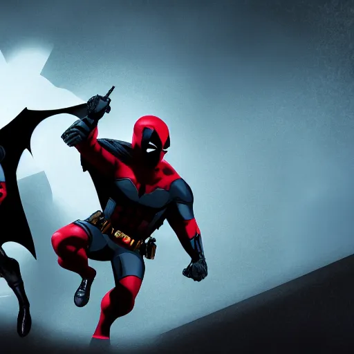 Image similar to Batman and Deadpool together 4K quality Digital art