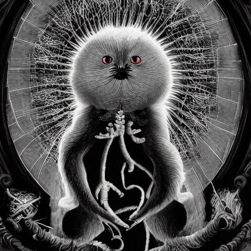 Image similar to furry freaky creature sings a unique canto about'as above so below'being ignited by the spirit of haeckel and robert fludd, breakthrough is iminent, glory be to the magic within