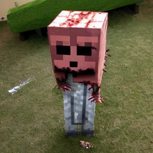 Image similar to Minecraft zombie in real life