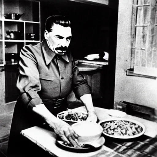 Image similar to Beautiful Food photography of Joseph Stalin Joseph Stalin in the kitchen making Gulash