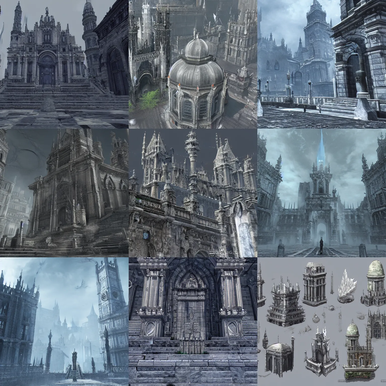 Prompt: city, fantasy, town, white stone, white marble, high realism, bloodborne