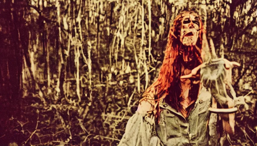 Image similar to 7 0 s film still from a horror movie about the bayou and tattoos, kodachrome, cinecolor, cinestill, film grain, film texture, retro, cinematic, high resolution, photorealism,