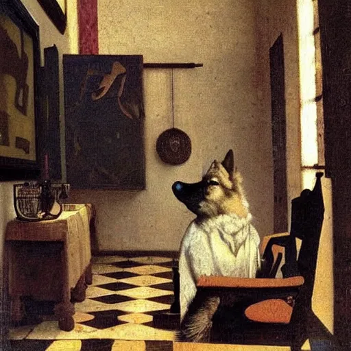 Prompt: retarded wolf, johannes vermeer