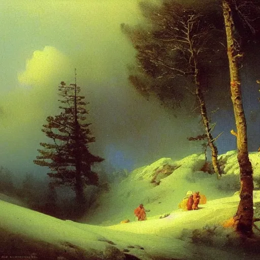 Image similar to aivazovsky's painting. forest landscape. oil on canvas, a masterpiece in the style of aivazovsky.