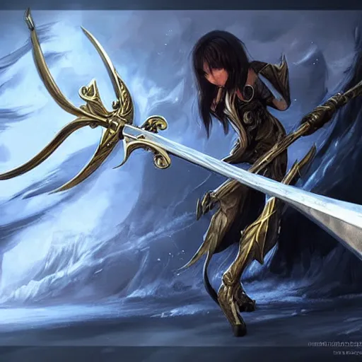 Image similar to concept art of silver gold scythe weapon, scythe design, fantasy scythe, fantasy, behance, pinterest, deviantart, artstation, weapons concept art, design, rpg, weapon, detailed, digital art, incredible, digital painting