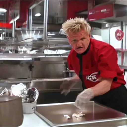 Prompt: gordon ramsay yelling at kfc employees in the kfc kitchen on kitchen nightmares. the employees are lined up and in their kfc uniforms. 4 k broadcast