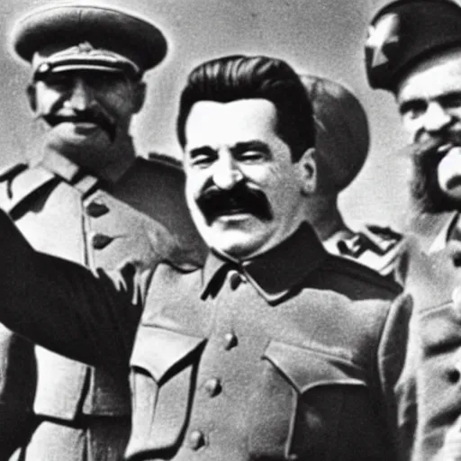 Prompt: stalin laughing in ww 2 after victory