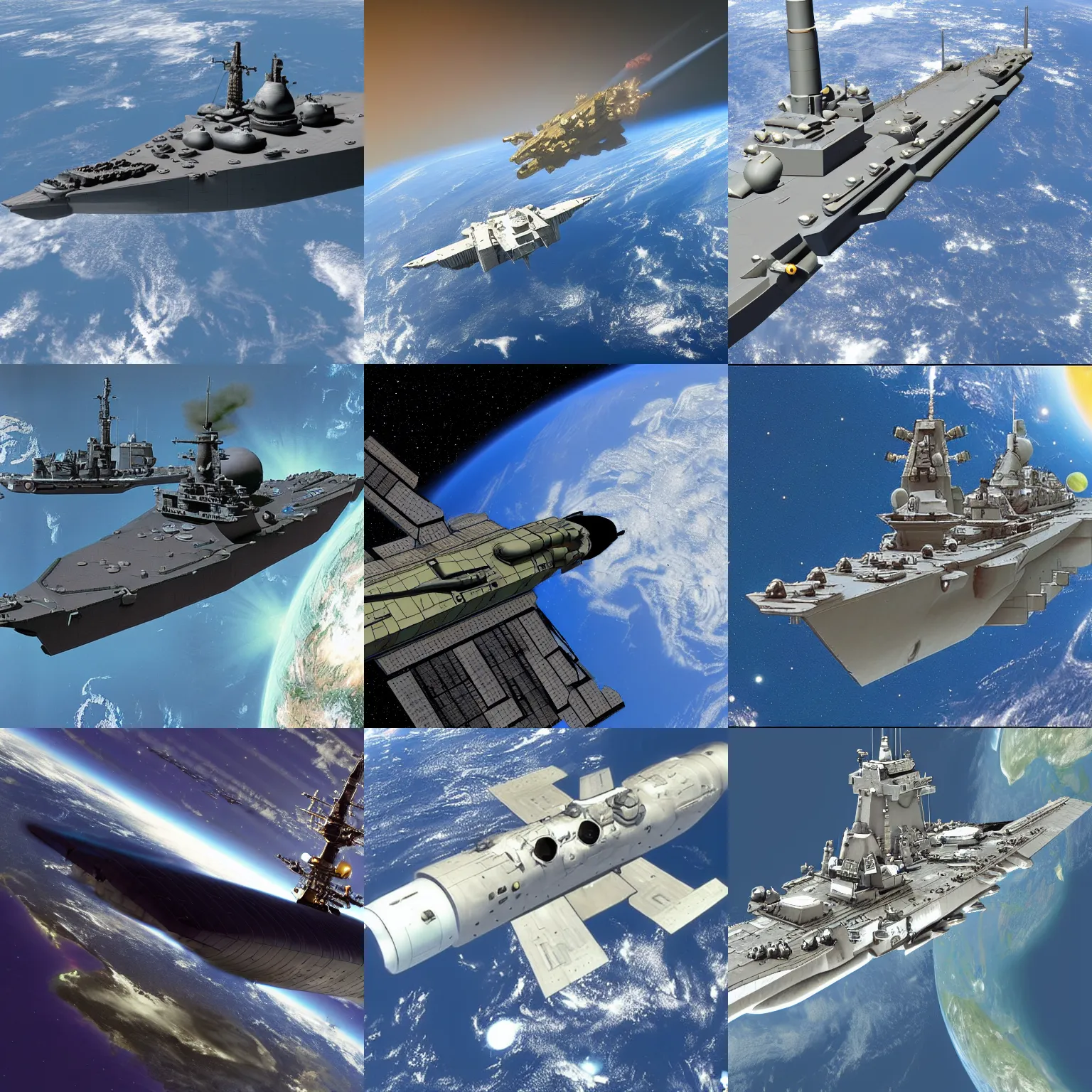 Prompt: Väinämöinen-class battleship spacecraft, orbiting Earth
