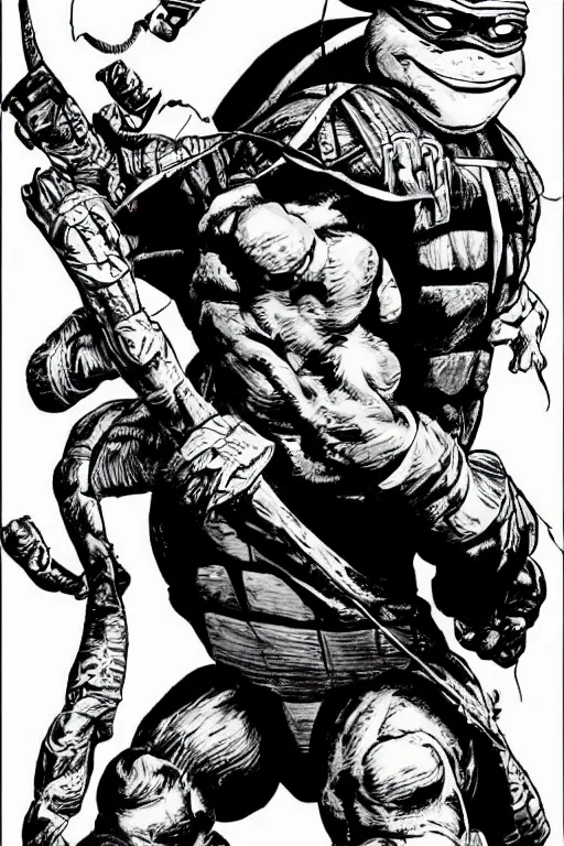 Image similar to ronald reagan as a teenage mutant ninja turtle, full body, pen an ink, comic books style, very detailed, by eric talbot, artstation, pinterest