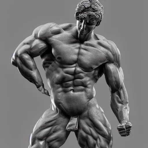 Prompt: a greek sculpture of a bodybuilder xqc, au naturel, hyper detailed, digital art, trending in artstation, cinematic lighting, studio quality, smooth render, unreal engine 5 rendered, octane rendered, art style by klimt and nixeu and ian sprigger and wlop and krenz cushart