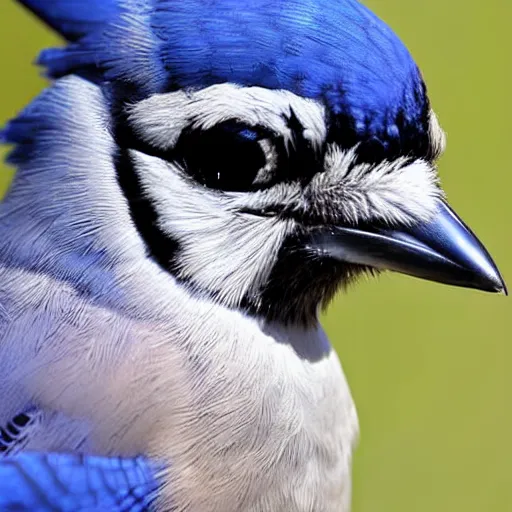 Image similar to photograph of a bluejay staring directly into the camera