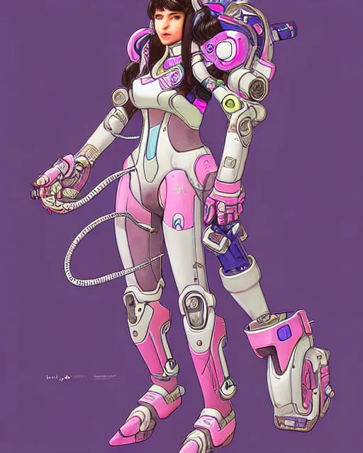 Prompt: d. va from overwatch, character portrait, concept art, intricate details, highly detailed by jean giraud