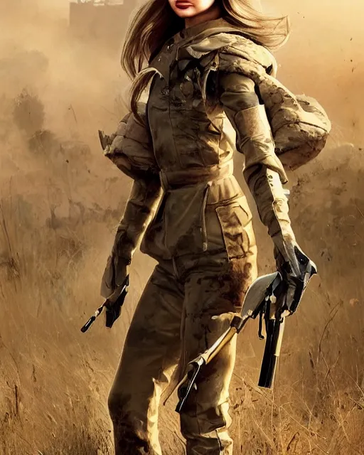 Image similar to miranda kerr with long blonde hair versus long barreled 9 0 sniper rifle : : weta disney pixar movie fullbody still photo : : hi - fructose, sci fi decadent highly - detailed digital painting, golden ratio, octane render, artstation, smooth, sharp focus, artgerm, mucha, loish, wlop : :