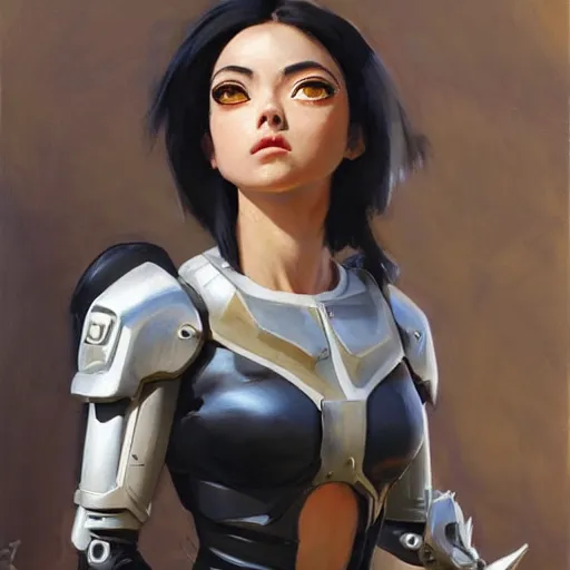 Image similar to greg manchess portrait painting of partially armored battle angel alita as overwatch character, medium shot, asymmetrical, profile picture, organic painting, sunny day, matte painting, bold shapes, hard edges, street art, trending on artstation, by huang guangjian, gil elvgren, ruan jia, greg rutkowski, gaston bussiere