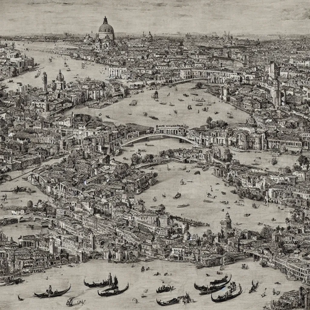 Image similar to the bridges of venice by piranesi, historic map, ancient venice, composition, cinematic, rule, grid