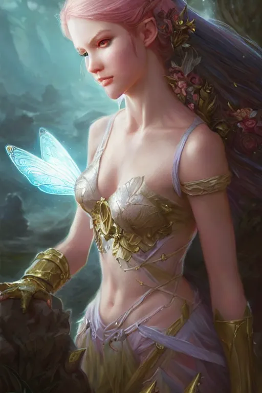 Image similar to fairy princess, highly detailed, d & d, fantasy, highly detailed, digital painting, trending on artstation, concept art, sharp focus, illustration, art by artgerm and greg rutkowski and magali villeneuve