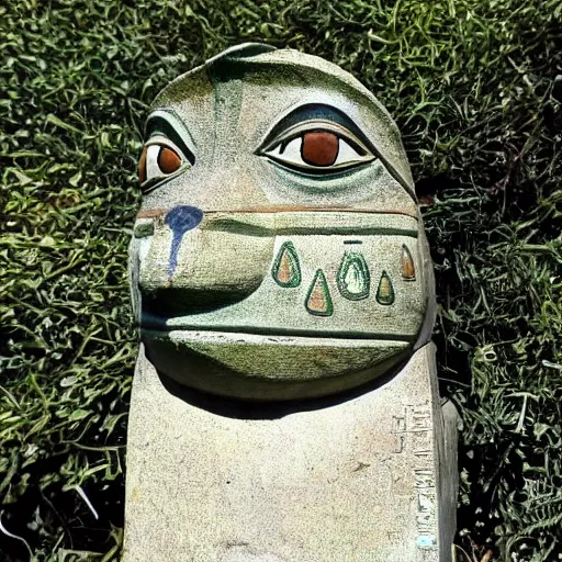 Image similar to an egyptian statue of pepe the frog