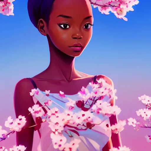 Image similar to body icon stylized minimalist an african girl in a pikatchu costume surrounded by cherry blossoms, loftis, cory behance hd by jesper ejsing, by rhads, makoto shinkai and lois van baarle, ilya kuvshinov, rossdraws, global illumination