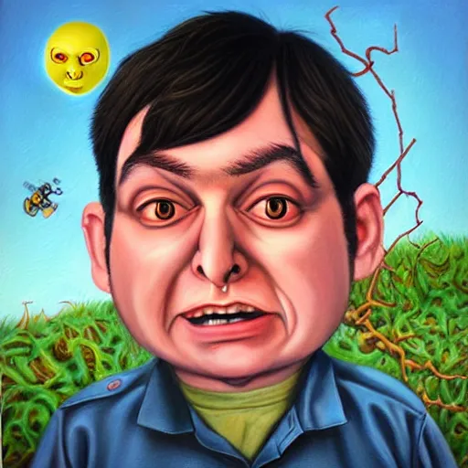 Image similar to beautiful lifelike painting of martin shkreli garbage pail kid, hyperreal detailed facial features and uv lighting, art by ed roth and basil wolverton