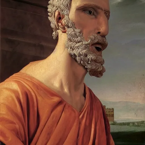 Image similar to Jerma985 in Ancient Rome, detailed, highly detailed, heroic, epic, complex, very detailed, realistic, HD quality, 8k resolution, body and headshot, Oil Painting, Italian Renaissance Painting of Jerma985, Italian Renaissance Painting Style, Renaissance Painting Style, Painting, Trending on Artstation