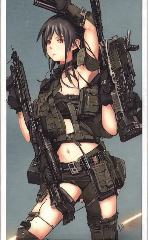 Image similar to the front of a military trading card, high details, high resolution, girls frontline style, by masashi kishimoto