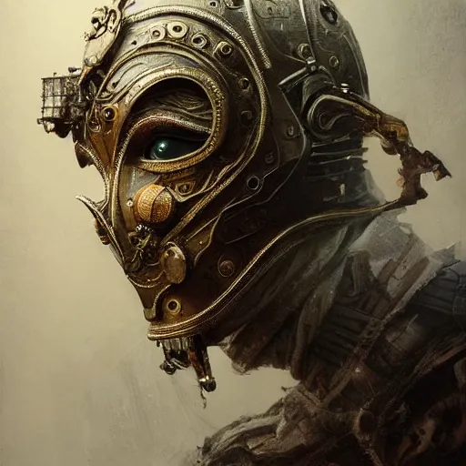 Image similar to Very very very very highly detailed epic photo of face with venetian mask, intricate, dystopian, sci-fi, extremely detailed, digital painting, artstation, concept art, smooth, sharp focus, illustration, intimidating lighting, incredible art by Anton Pieck