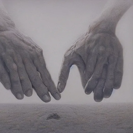Prompt: holds hands by zdzisław beksiński
