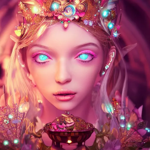 Image similar to portrait of fairy princess, glowing, ornate and intricate jewelry, jaw dropping beauty, glowing background lighting, white accent lighting, hyper detailed, fairy tale, 4 k octane render