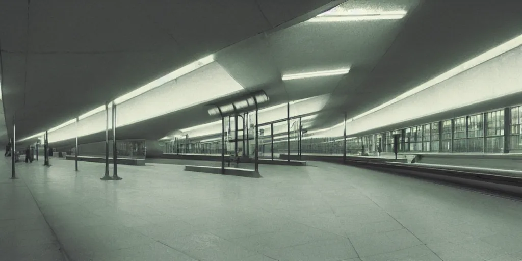 Prompt: Subway station, by Jeff A. Menges, By Mike Kemp and Vito Akensi Ludwig Mies van Der Rohe, Matte Painting, Art Station Trends H 576