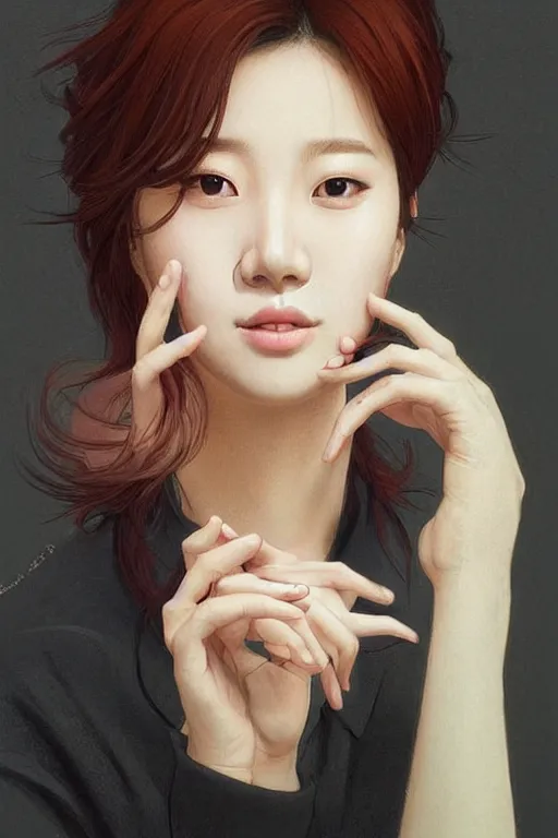 Image similar to portrait of kpop idol, expressive pose, lively expression, a pastel by chip zdarsky, trending on pinterest, mingei, full body, stylish, intricate, elegant, rose tones, highly detailed, digital painting, artstation, concept art, smooth, sharp focus, illustration, art by artgerm and greg rutkowski and alphonse mucha